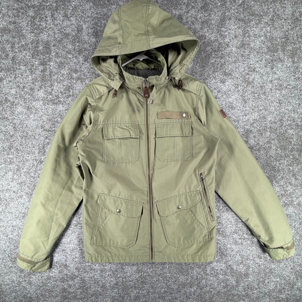 Sierra Designs Hooded Military Jacket Mens M Green Outdoor Zip Up Pockets Hiking